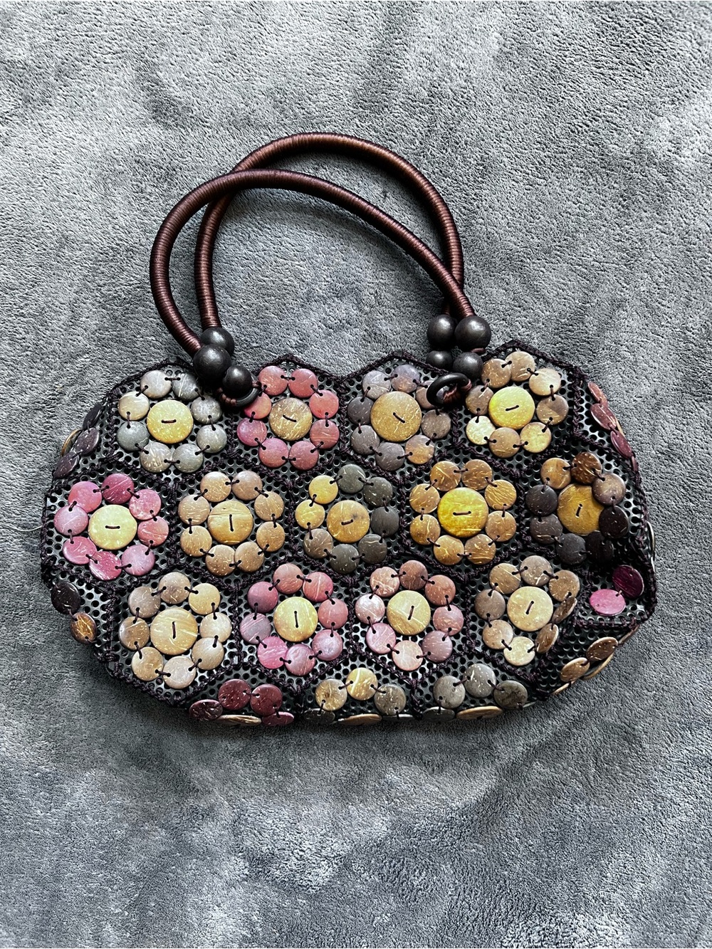 Handcrafted Multicolor Floral Button Tote Bag - Picture 2 of 3